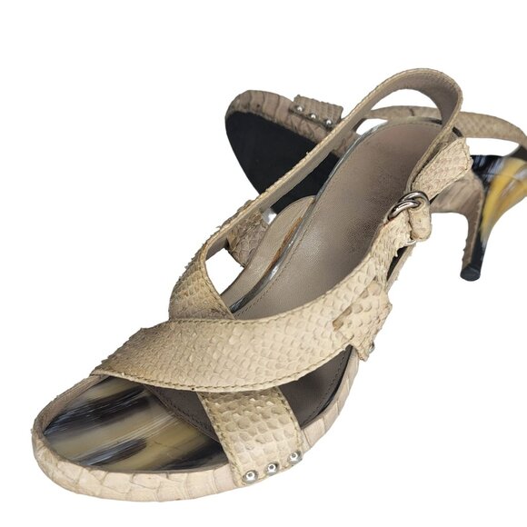 Christian Dior Beige Snake skin Strappy Slingback Heels Size 38 Women's Designer - Picture 5 of 11